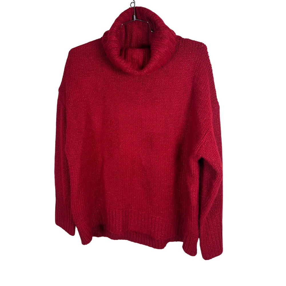 American Eagle Red Chunky Knit Oversized Turtleneck Sweater Large